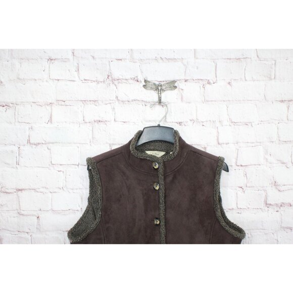 LL Bean Brown Buttons Up Sleeveless Mock Neck Vest Size L - Picture 2 of 11